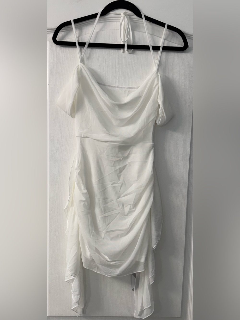 Parthea Cold Shoulder Ruffle Trim Ruched Mesh Bodycon Dress - Picture 9 of 15